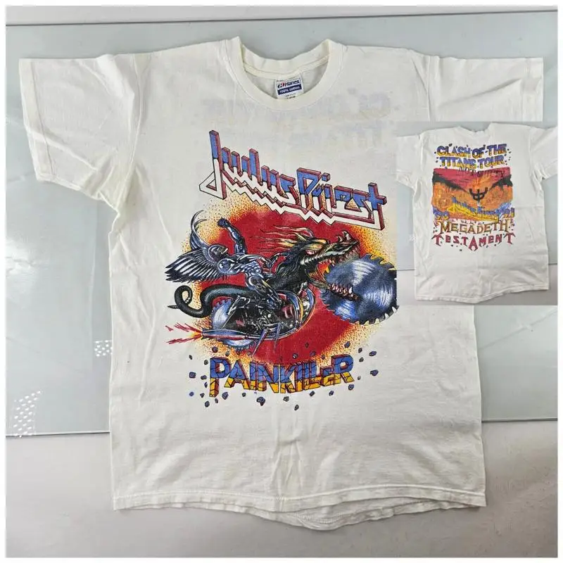 VTG 1990 Judas Priest Painkiller Band Concert T-Shirt L Clash Of The Titans Tour