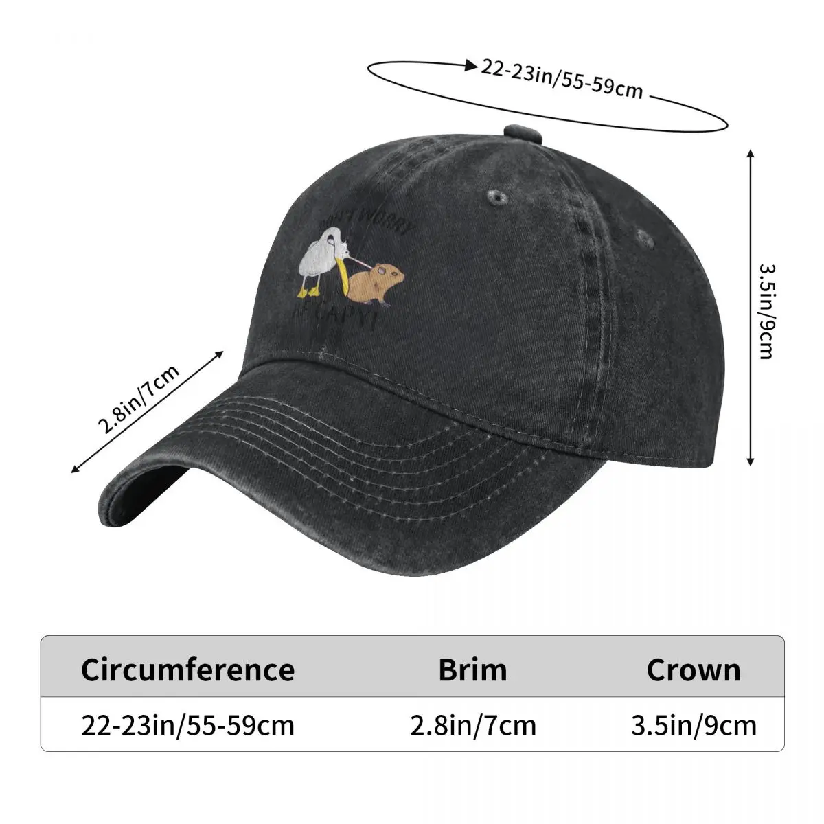 Don't Worry, Be Capy. Capybara Orange Unbothered Funny Baseball Cap Custom Cap black New Hat Boy Child Women's
