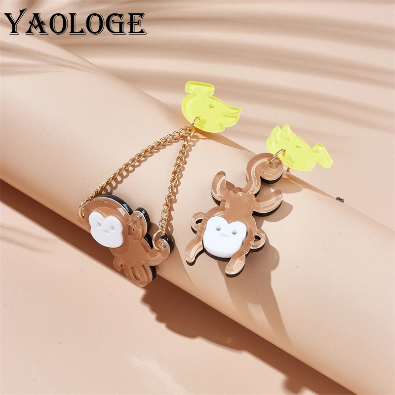 

YAOLOGE Acrylic Creative Cute Monkey Asymmetric Drop Earrings For Women Girl 2023 New Trend Lady Ear Jewelry Gift Party серьги