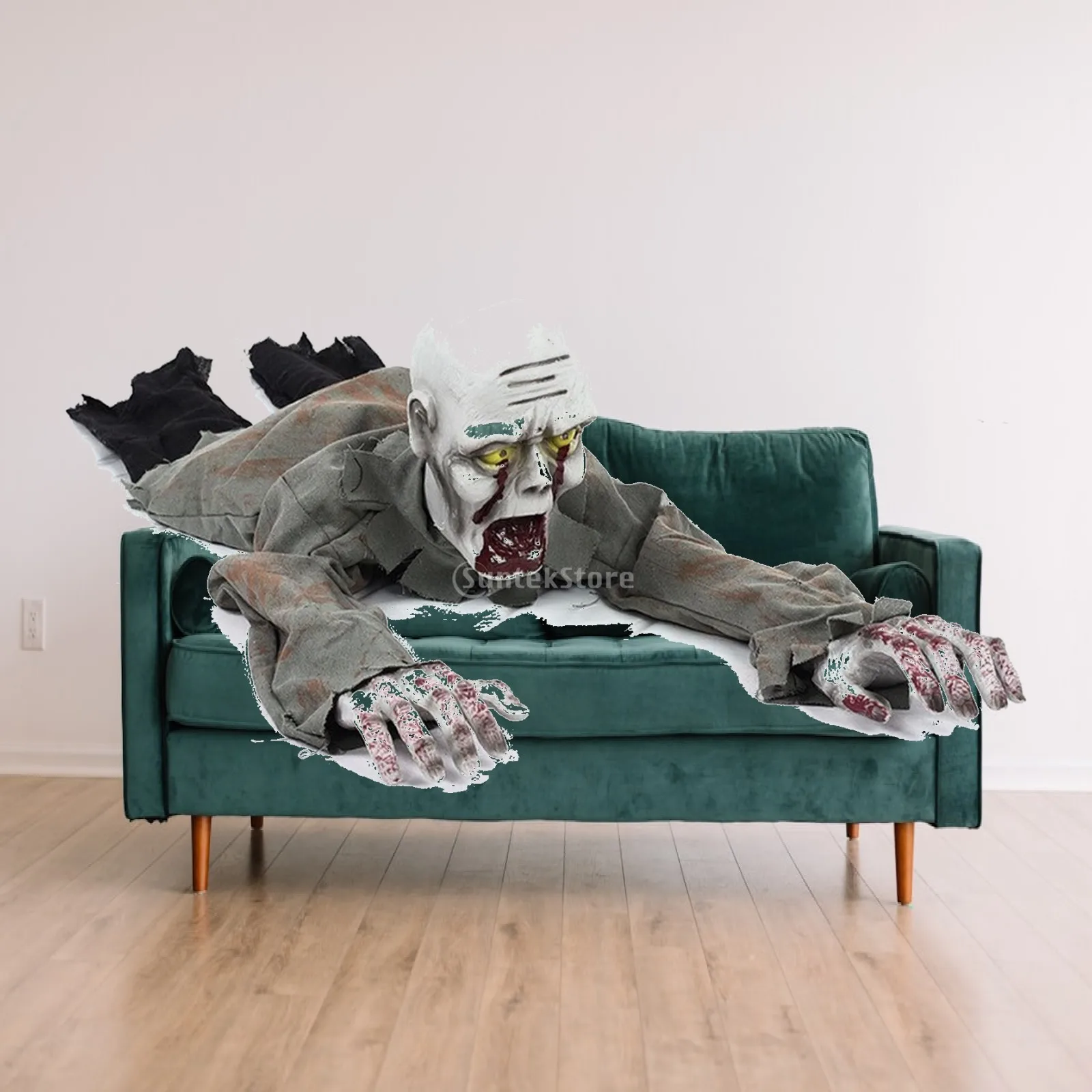 Animated Crawling Ghost Prop Scary Crawling Corpse Prop with Tattered Cloth Sound-Producing Ghost Decoration Easy to Use Sturdy