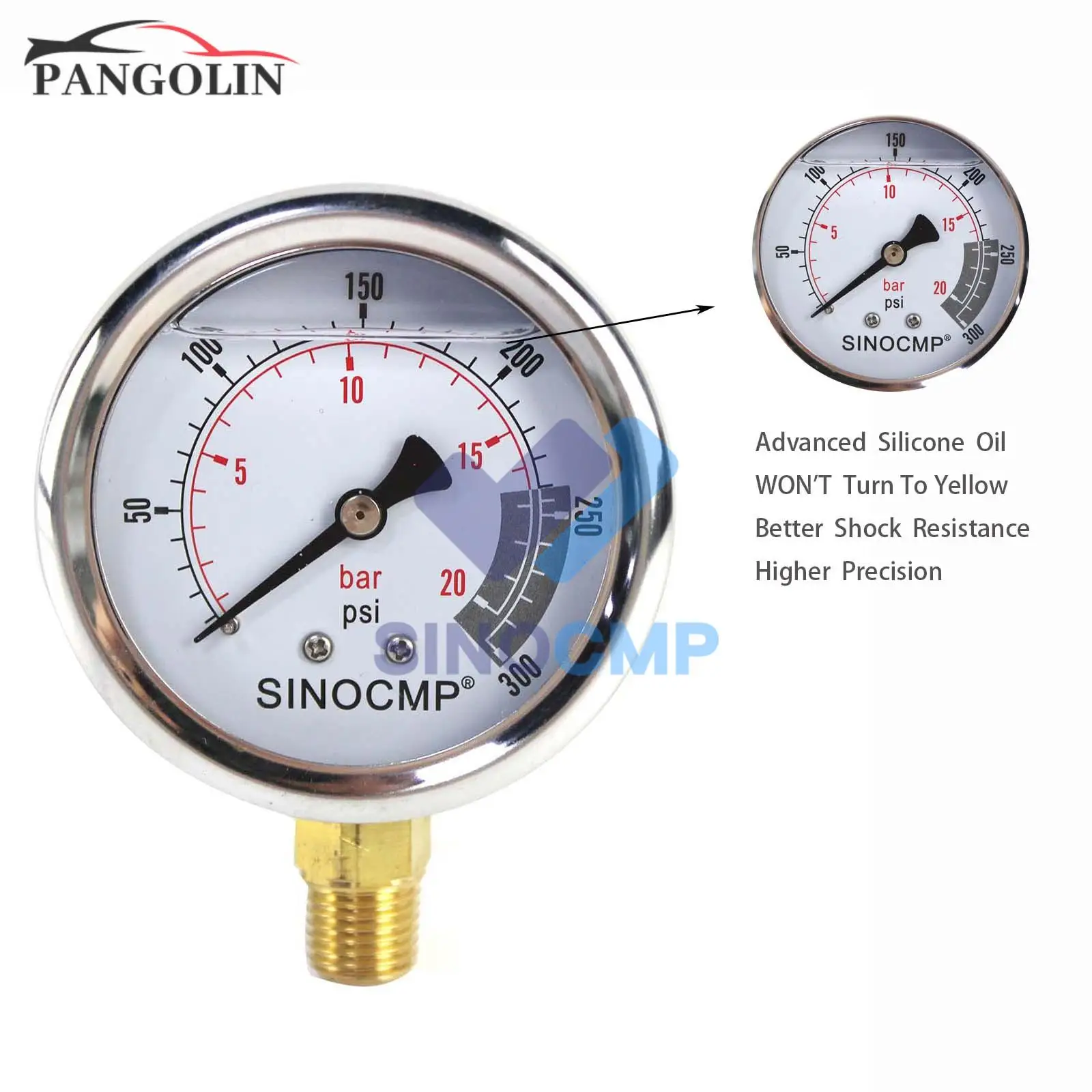 Multipurpose Hydraulic Pressure Gauge 2Mpa / 0-20Bar / 0-300PSI Economical Double Scale with 12 Months Warranty