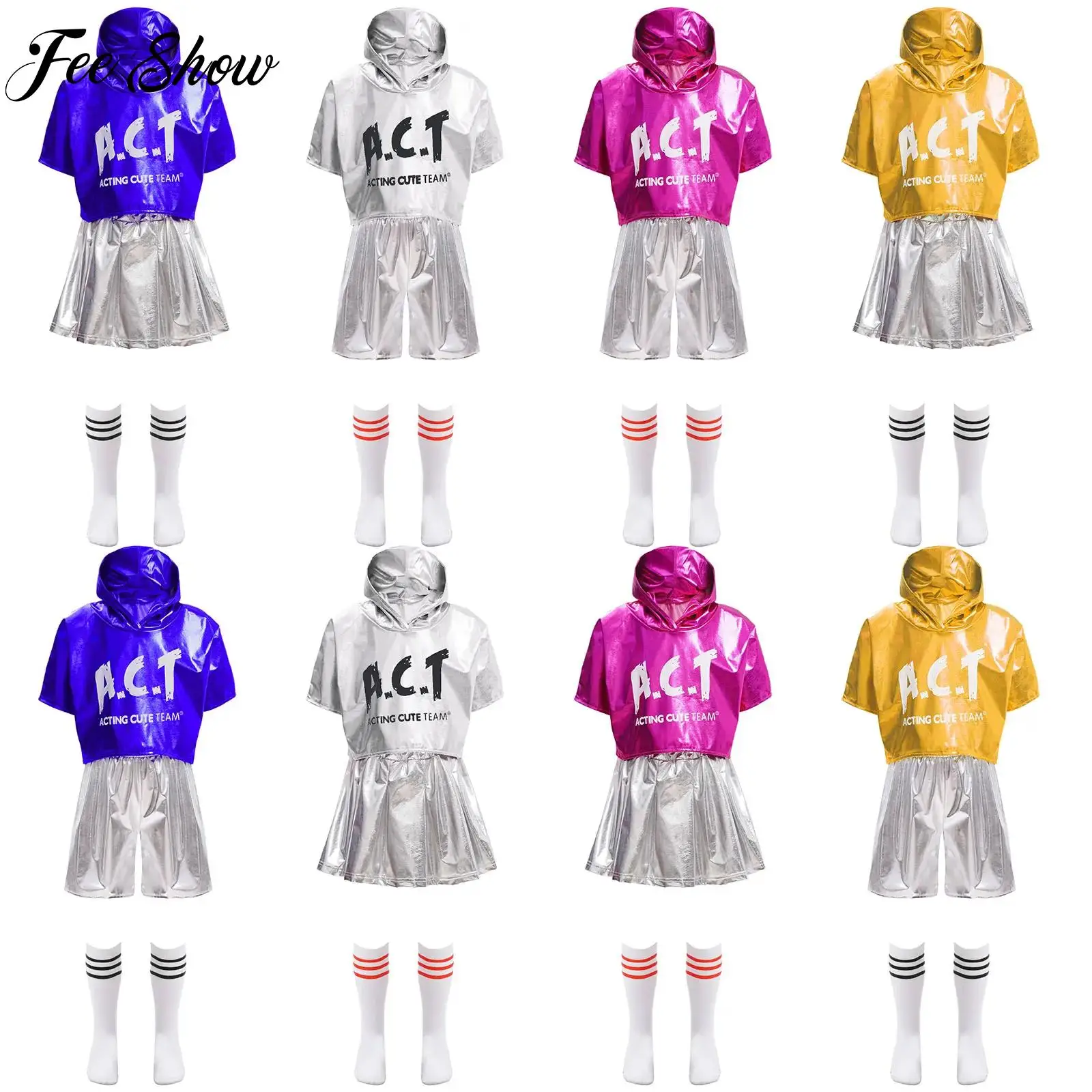 

Unisex Kids 1 Set Short-sleeved Cheerleading Costume Uniform Jazz Hip-Hop Dance Outfit Boys Girls Performance Party Dancewear