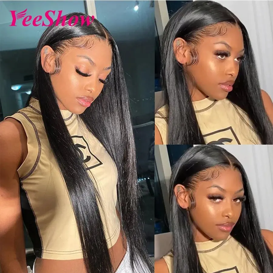 Natural Black 180 Density 13X6 HD Lace Front Wig Human Hair 13x4 Straight Pre Plugging Closure for Women 26 Inch Human Hair Wig