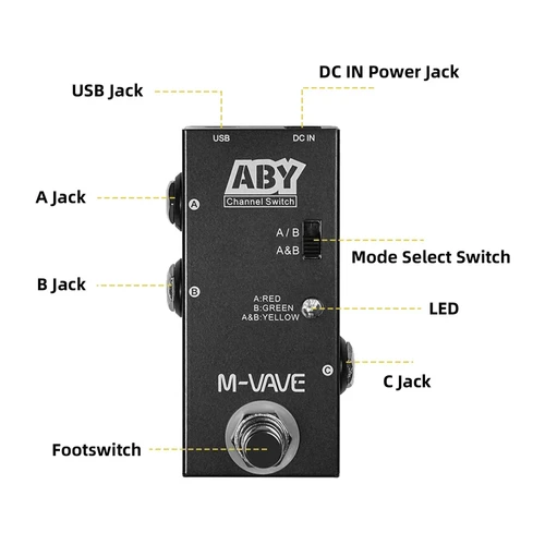 Imagen 2 del producto M-VAVE ABY Selector de línea AB Switch Mini Pedal de efecto de guitarra True Bypass Pedal de bajo de guitarra AB Box-Accesorios de interruptor de canal ABY