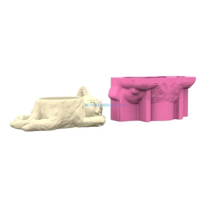 

C1FE Multipurpose Silicone Mould Planter Molds Resin Concrete Crafting Molds Cats Designs Pots Mold Silicone Texture