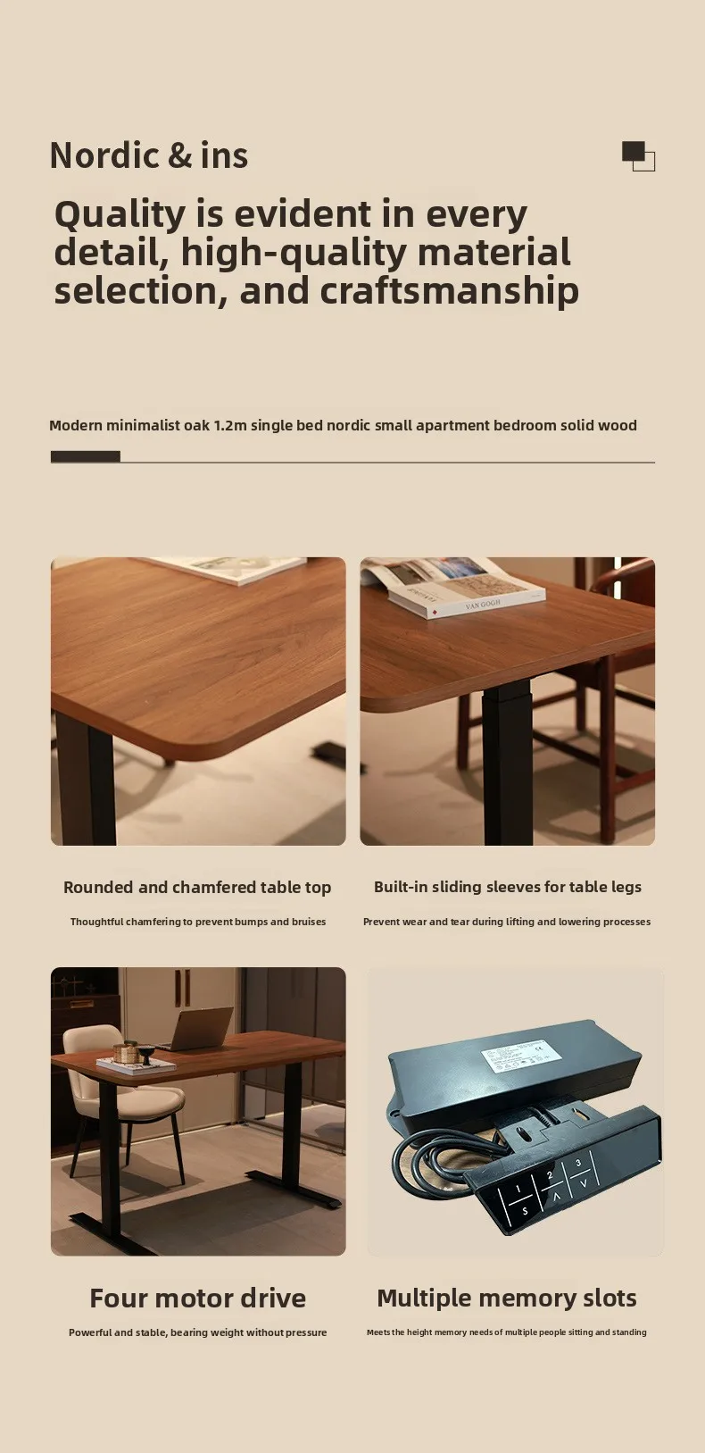 Lifting computer intelligent electric table four motor office boss study desk