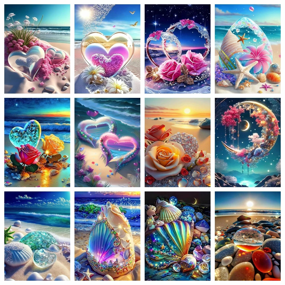 AZQSD Diamond Painting 5d Shell Starfish Landscape Embroidery Seaside Scenery Home Decor Pictures Rhinestones Diy Gift