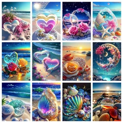 AZQSD Diamond Painting 5d Shell Starfish Landscape Embroidery Seaside Scenery Home Decor Pictures Rhinestones Diy Gift