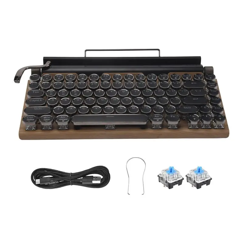 AT82-Retro Typewriter Keyboard Wireless Bluetooth Mechanical Keyboards 83 Keys Computer Keyboard For Laptop PC Gaming