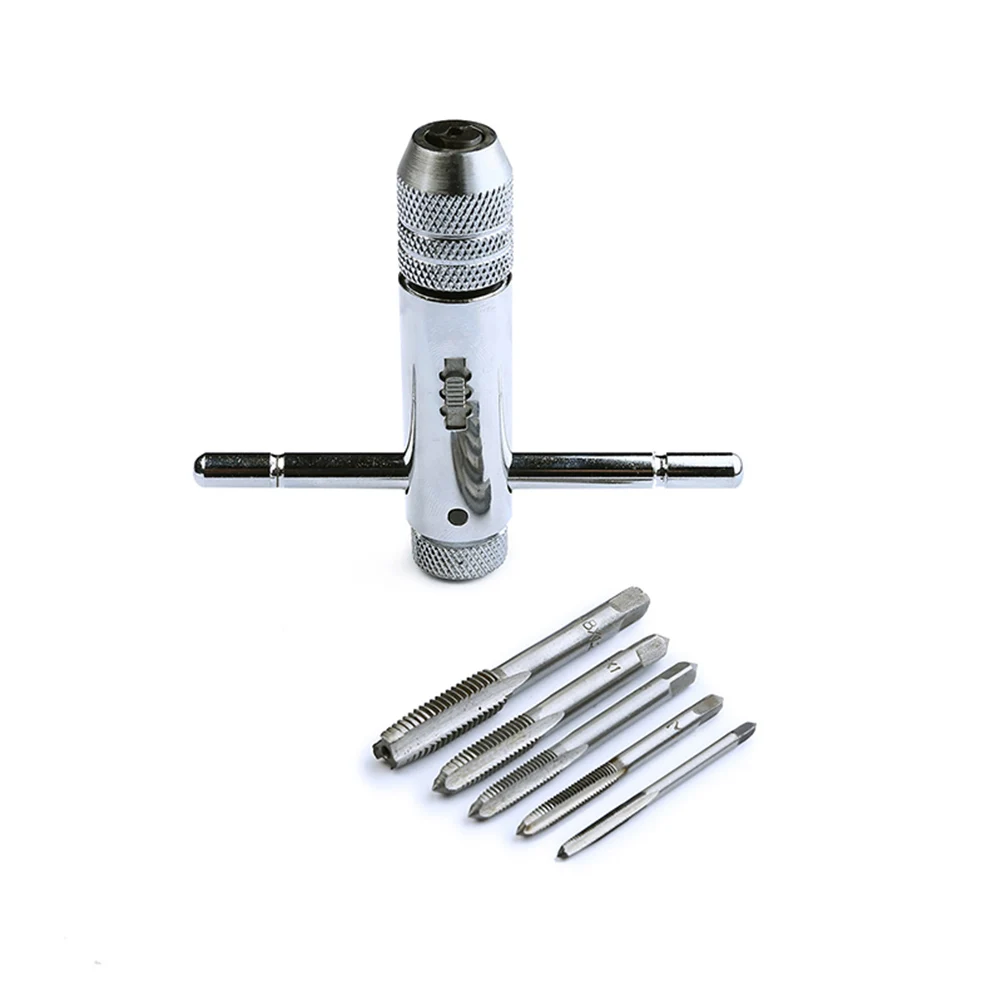 

6 Pcs Ratchet T Handle Tap Wrench High Speed Steel Solid Durable 3mm 4mm 5mm 6mm 8mm Adjustable Tap Wrench Hand Tool T Handle