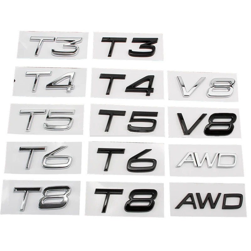 T3 T4 T5 T6 T8 V8 TO AWD Car Body Trunk Emblem Sticker for Volvo V40 S40 S60 XC60 XC90 Auto Badge Exterior Accessories