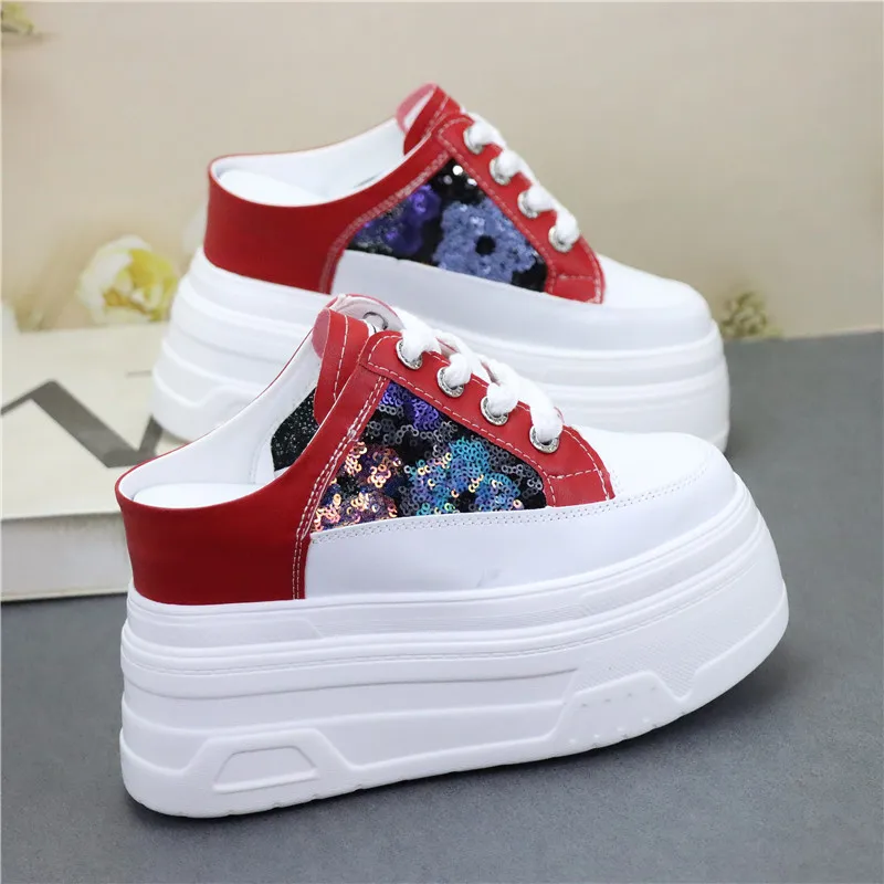 

Breathable Women's Elevator Sandals 12cm Height Increase Slimming Open Back Slides Summer Casual Loafers for Ladies sneakers