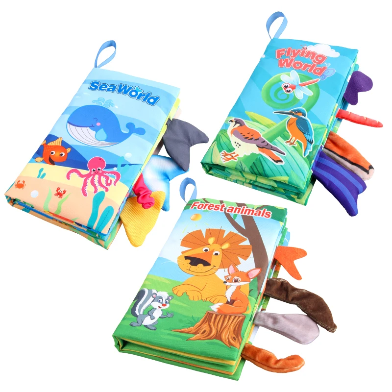 Bebê 8 página cauda pano livro dos desenhos animados animais toque e sentir infantil livros macios desenvolvimento interativo educação precoce brinquedos