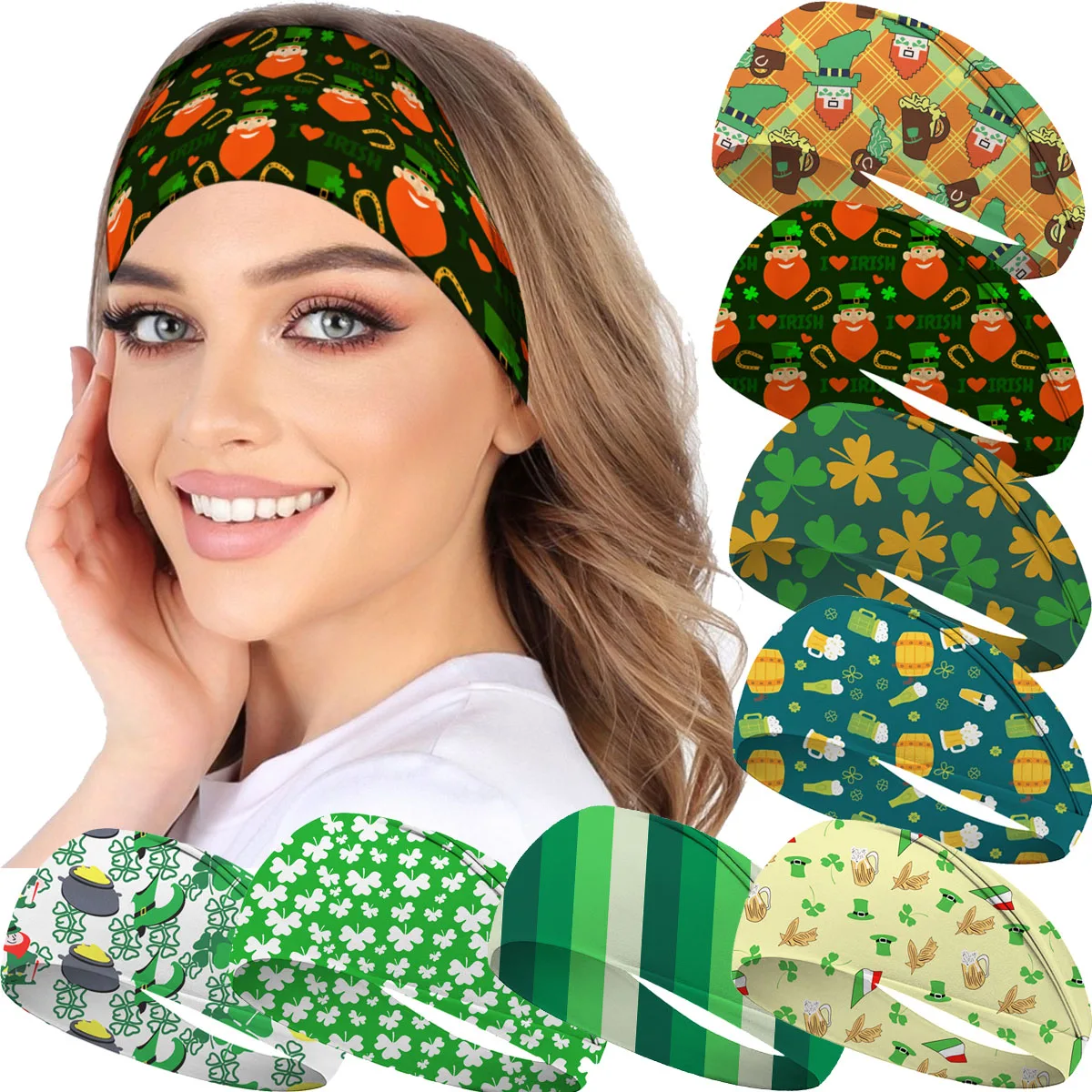 

Holiday Headband Easter Day Women St. Patrick's Day Headwrap Elastic Wide Stretchy Hairband Yoga Running Workout Hair Accessores