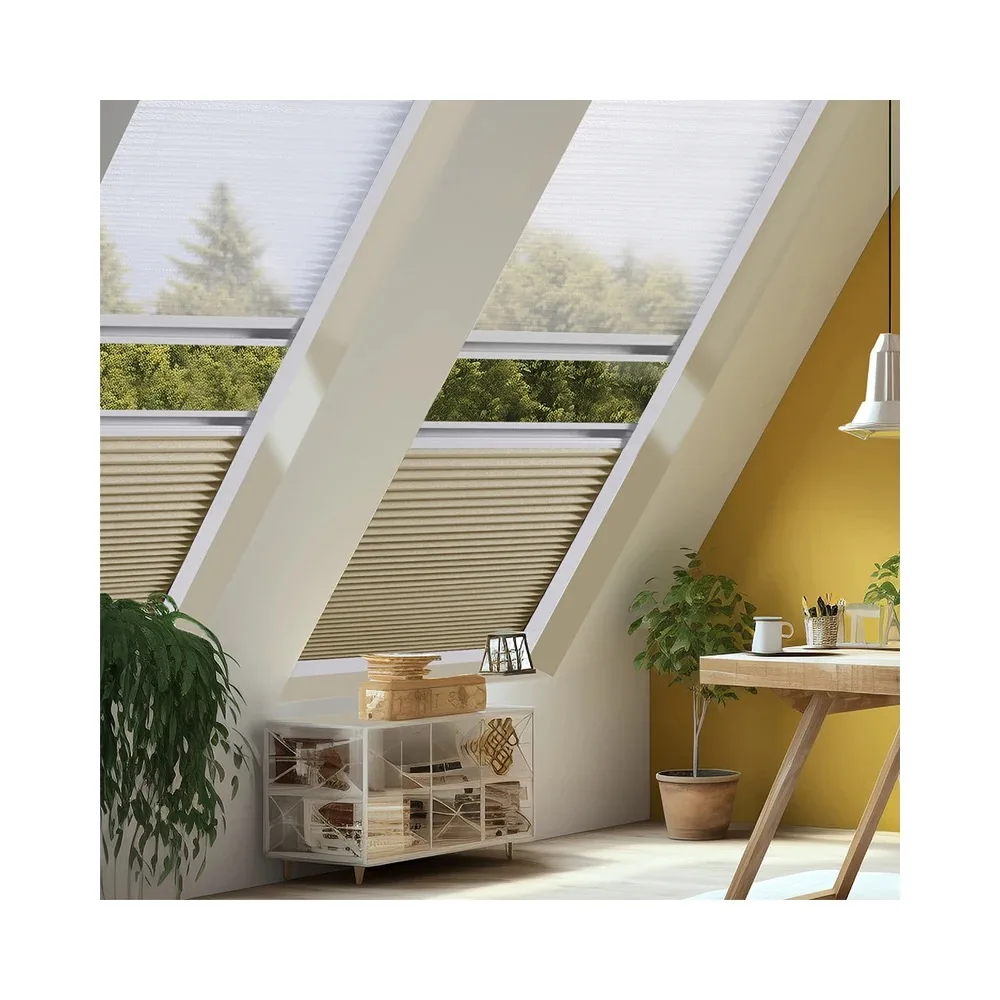 Motorized Cellular Shades Light Filtering Electric Honeycomb Blinds Full Blackout Fabric for Skylight Roof Cover Custom Size