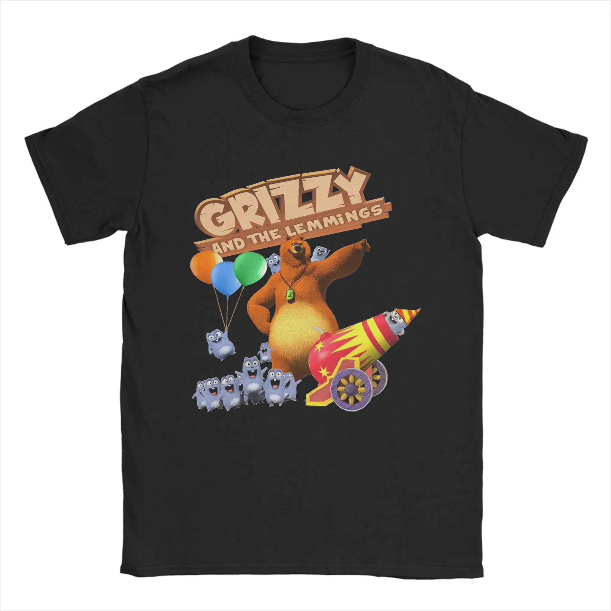 Grizzly and Lemmings Tshirts Unisex 100%Cotton Clothes Leisure Cartoon Round Neck Short Sleeve