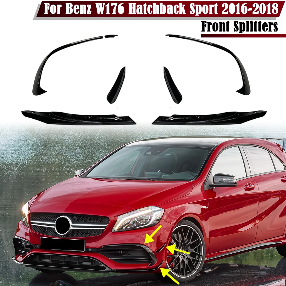 

Glossy Black Front Bumper Lip Spoiler Splitters Canards Vents For Benz W176 A200 A250 A45 AMG Hatchback Sport 2016 2017 2018