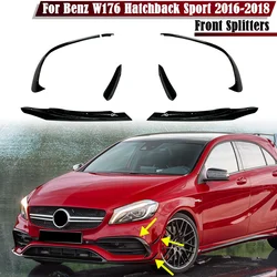 Glossy Black Front Bumper Lip Spoiler Splitters Canards Vents For Benz W176 A200 A250 A45 AMG Hatchback Sport 2016 2017 2018