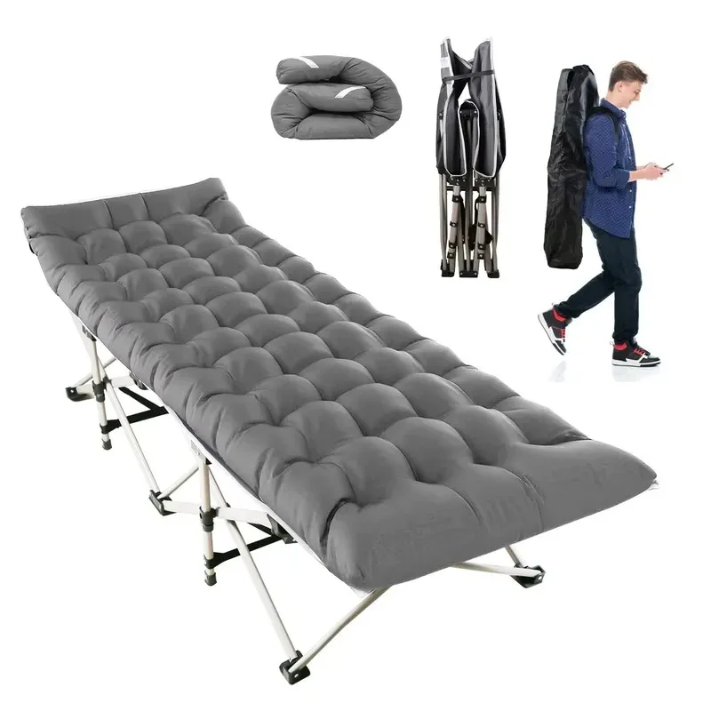 Gray Portable Folding Camping Bed Double Sided Upholstered Max Weight 440 lbs Suitable for Travel Camp or Visitor Beds