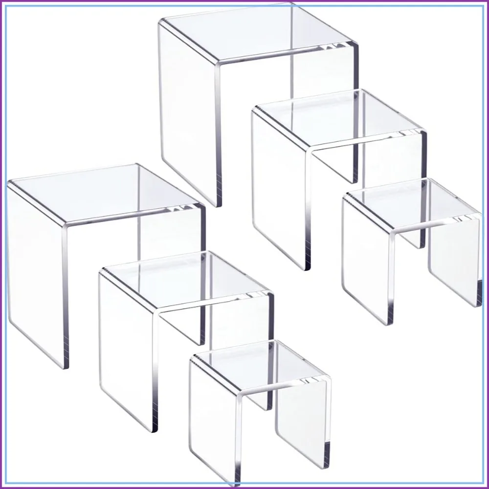 Clear Acrylic 3-Tier Display Risers, 2 Sets (6 pcs) for Figurines, Desserts, Jewelry - Sizes 3x3x3, 4x4x4, 5x5x5 inch