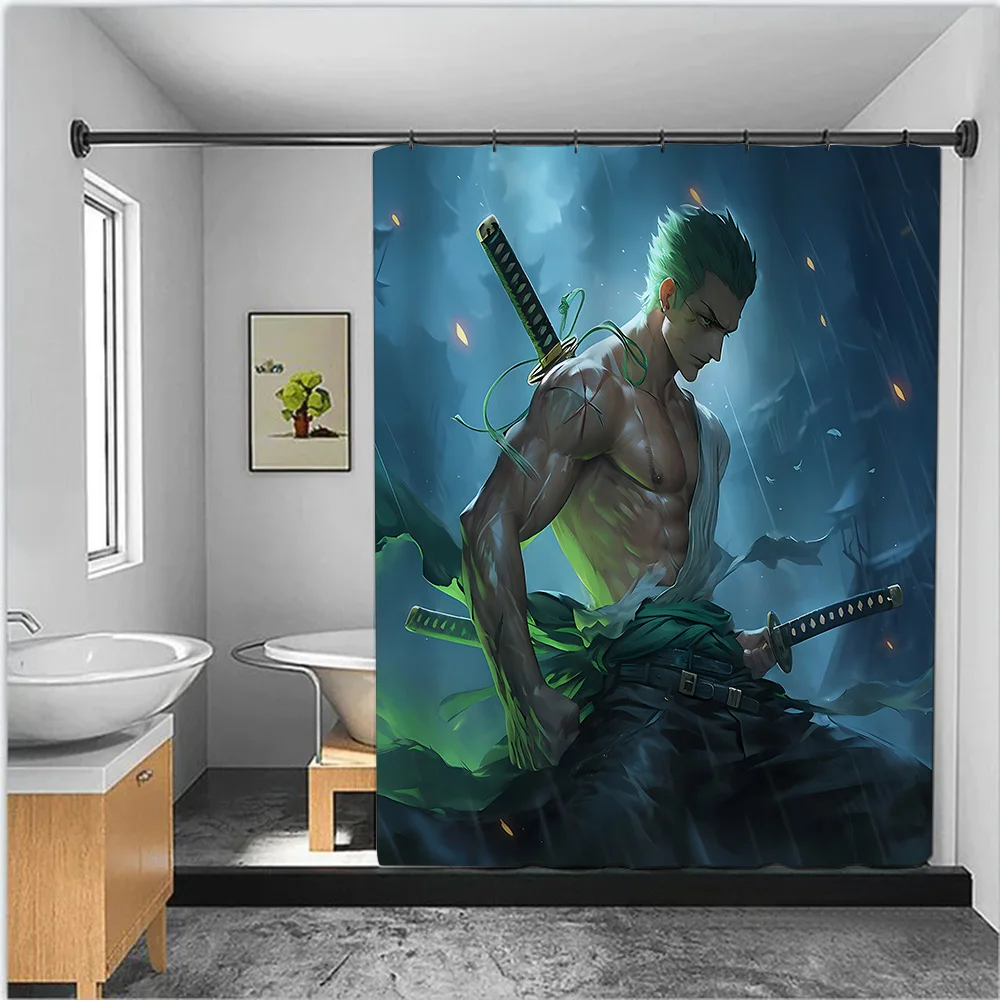 Hot P-PieceS Japan Anime One Shower Curtain Waterproof Polyester Fabric Paint Bath Curtain Home Bathroom Decor Curtain With Hook