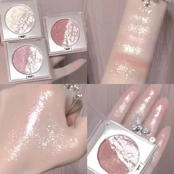 มันฝรั่งบด Highlighter Diamond Double Color Highlight Palette สีชมพูทอง Brighten Glitter Natural Contour Blush แต่งหน้า