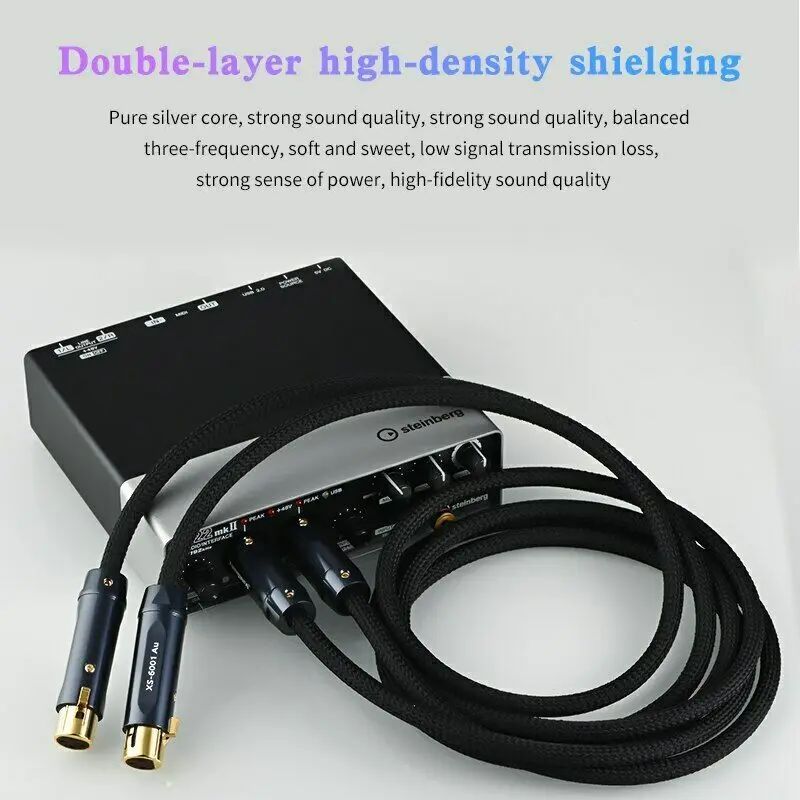 A Pair 4N Pure Silver XLR Cable for HiFi Audio DAC Amplifier Sound Balance Microphone Connection