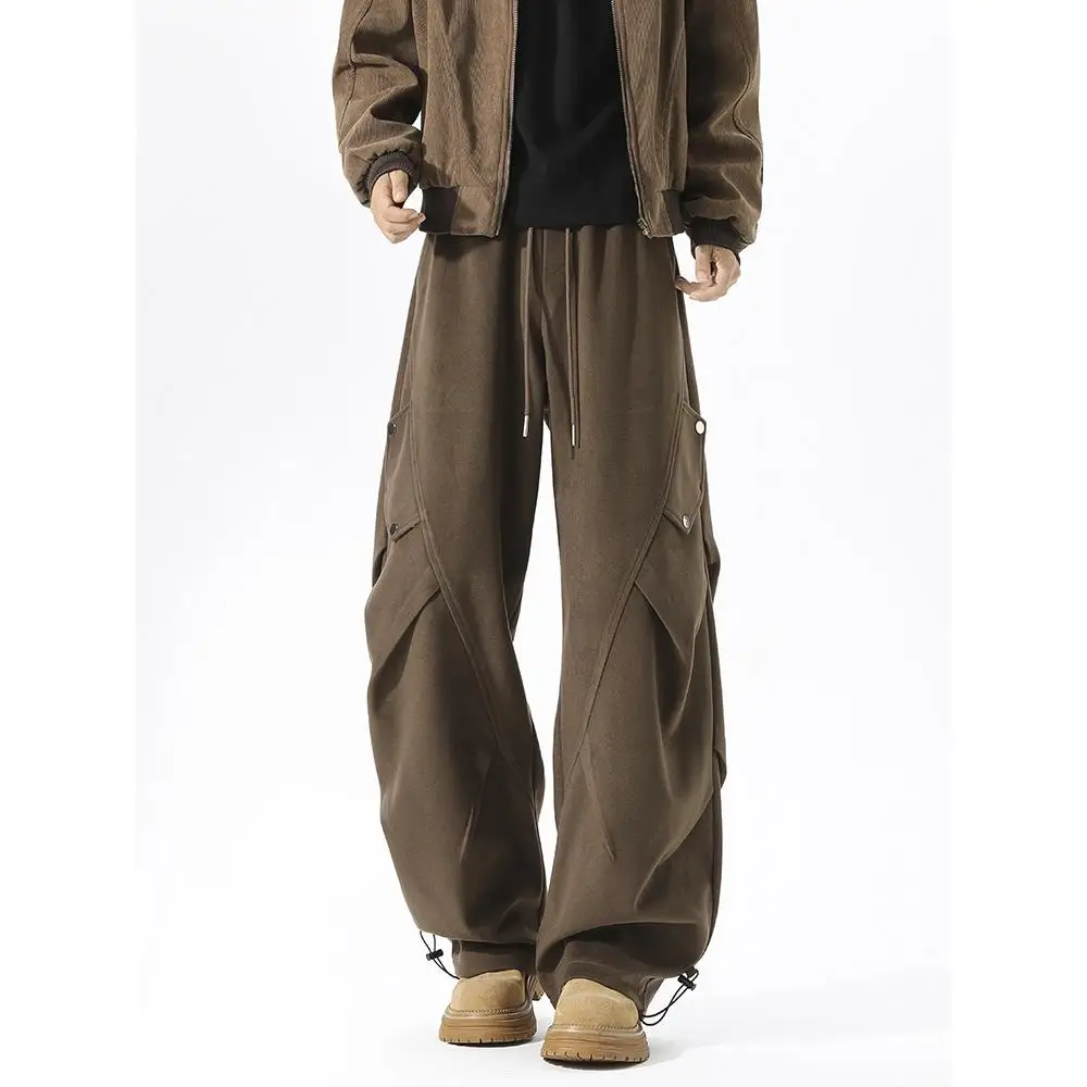 

Американские утепленные шерстяные рабочие брюки, мужские свободные повседневные брюки с широкими штанинами, осенне-зимние модные длинные брюки