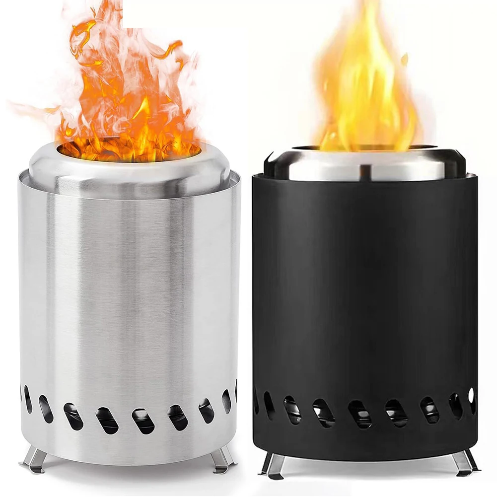 Fuego de mesa sin humo de acero inoxidable para interiores y exteriores, hoguera portátil alimentada por leña o pellets