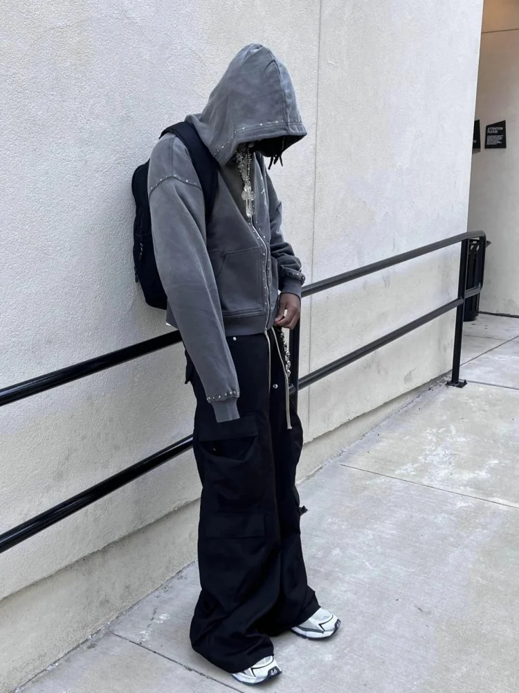 الشتاء الرجعية حجر الراين غسلها Sweatpants Y2K الهيب هوب الشارع نمط فضفاض للجنسين سراويل تقليدية للرجال والنساء #2