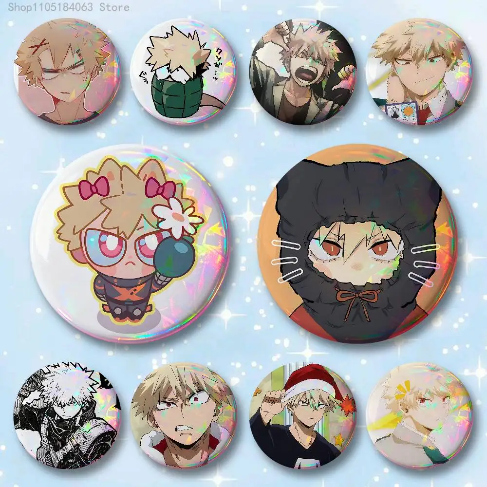 Katsuki Bakugo Badges 25 32 44 58 75 mm Round Cosplay Pin Bag Decor Fans Collect Friends Gifts Brooch Souvenir