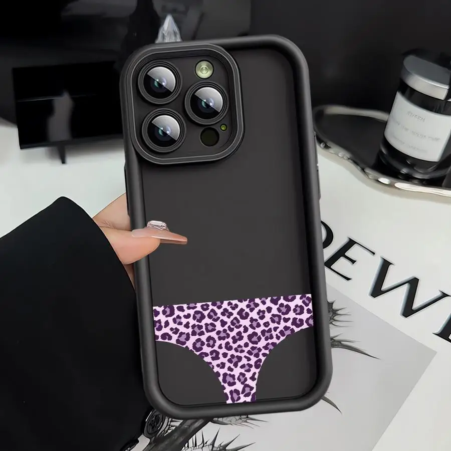 حافظة هاتف لهاتف آيفون 12 Mini 16e 17 Air 11 16 Plus 15 Plus 13 Pro MAX 14 XS XR 11 Pro سراويل داخلية مضحكة بطبعات الفهد