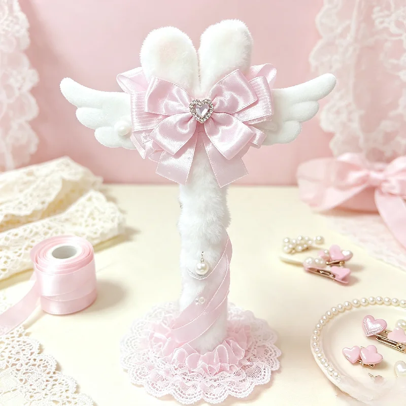 Cupid Bunny Headphone Stand Cute Pink Bow Headset Holder Desktop Decor Display Rack For Gaming Headphone Stand