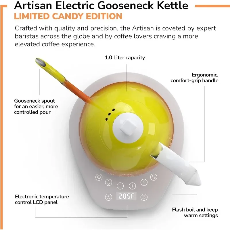 Brewista Artisan Electric Gooseneck Kettle, 1 Liter, For Pour Over Coffee, Brewing Tea, LCD Panel