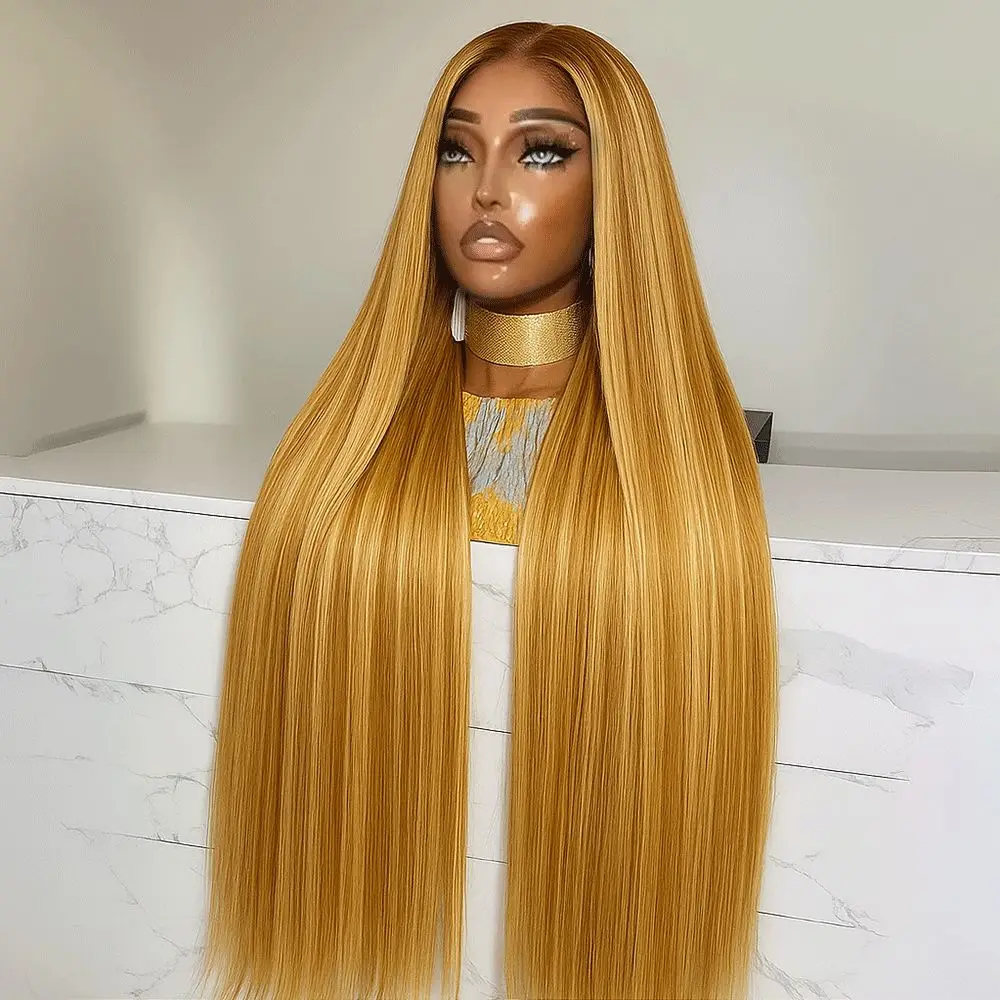 

Highlight 13X4 Hd Bone Straight Lace Front Human Hair 4/27 Color Honey Blonde 30 Inch Frontal Brazilian Wigs For Women