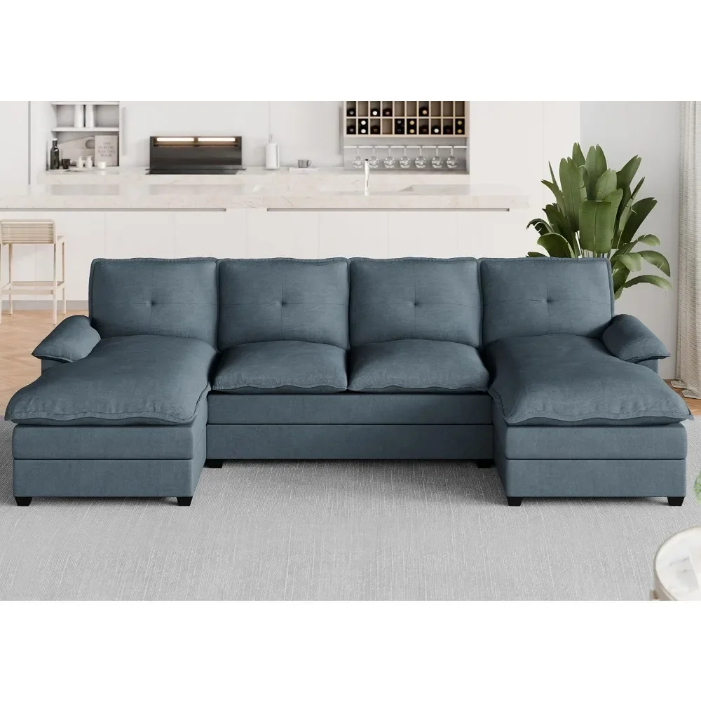 

Sectional Couches, U Shaped Couch 110in Sectional Sofa, 4 Seat Large Sofa with Wide Chaise and Double Layer Seating Cushions