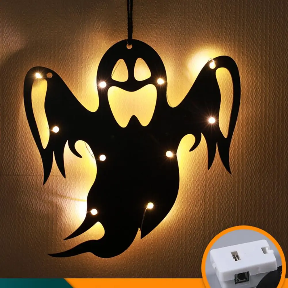 Halloween Front Door Welcome Sign Spooky Halloween Pendant Witch Spider Ghost Led Light Decor Haunted House Photo Prop Happy