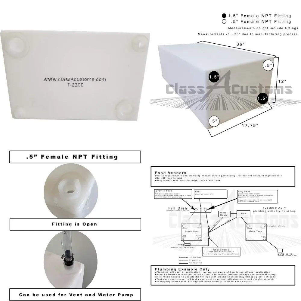 33갤런 신수 및 오수 탱크를 갖춘 클래스 A RV, T-3300 모델, 고용량 수처리 시스템