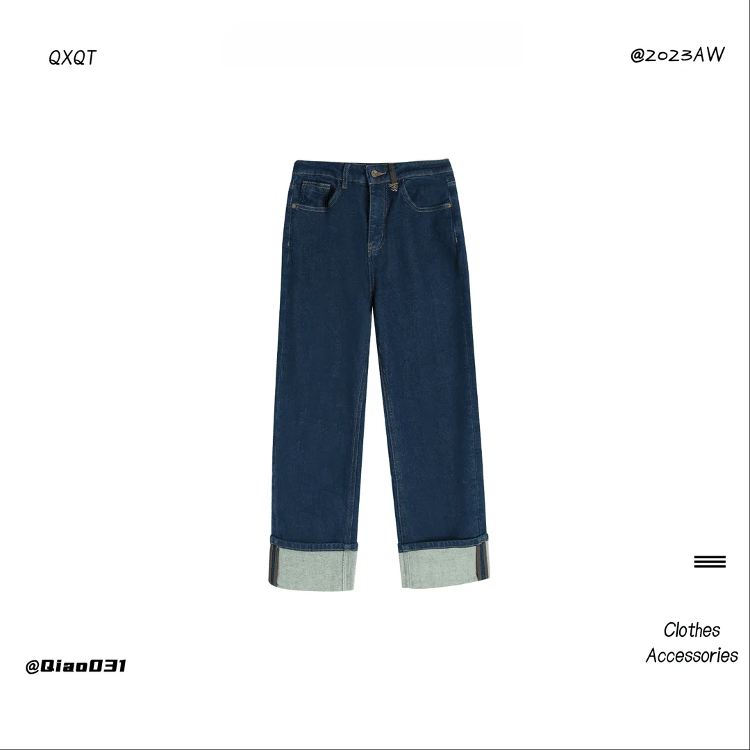 

High Waist Straight Leg Deep Blue Denim Buet Pants Autumn Design Sensation Quali Women's Faion Spring Collection