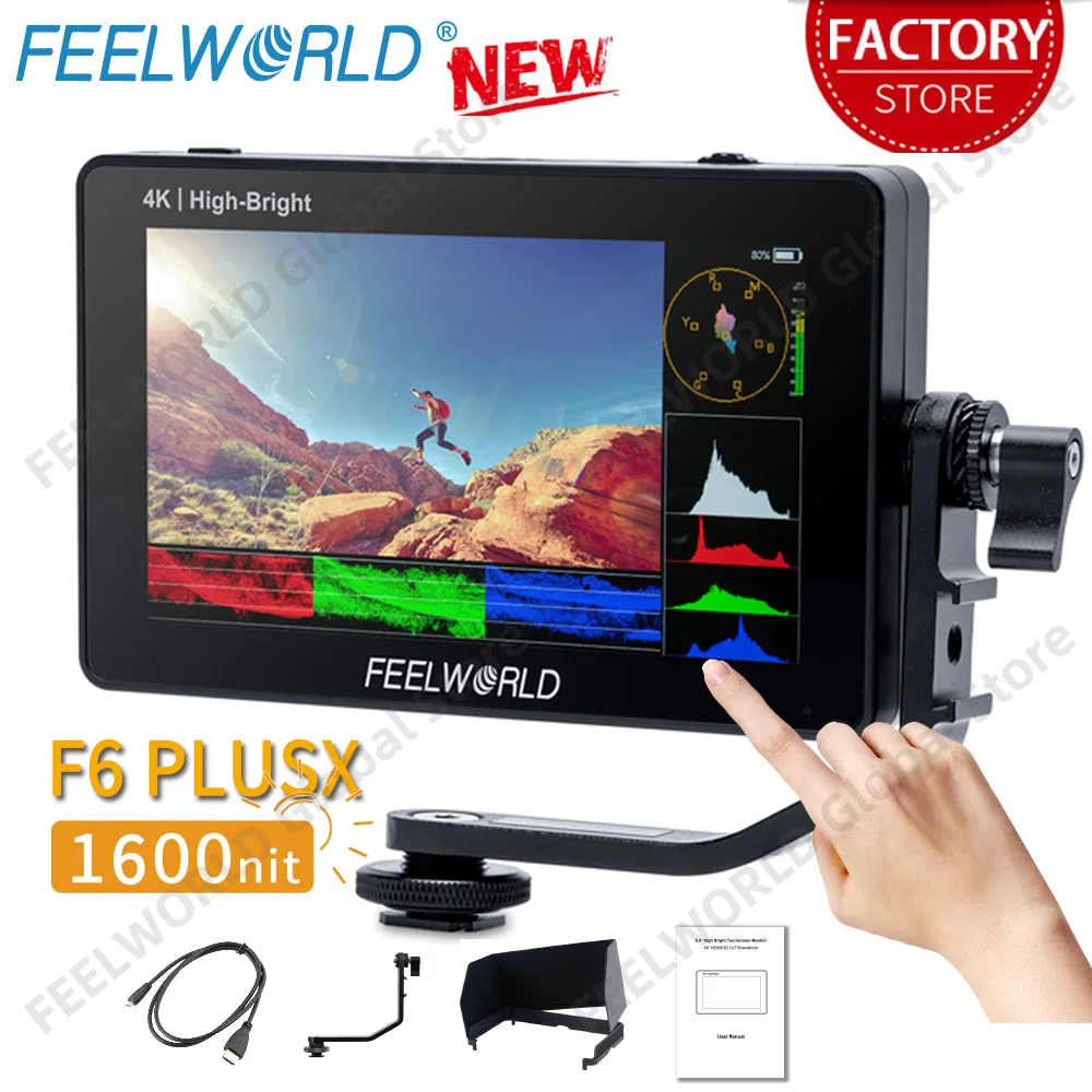 Feelworld F6 PLUSX 5.5 Inch 1600nit Touch Screen Camera Field Monitor HDMI In Out 3D LUT IPS Full HD 1920X1080 for DSLR Camera