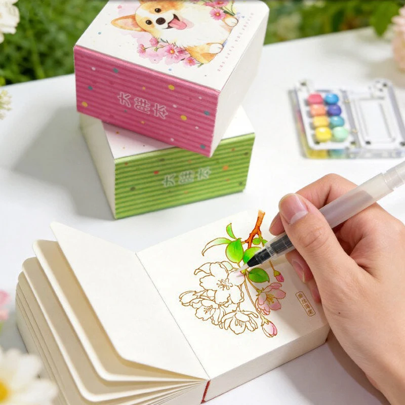 Portable Watercolor Coloring Book 100 Sheets Practice Coloring Book Graffiti Painting Notebook for Art Beginners Gouache Drawing