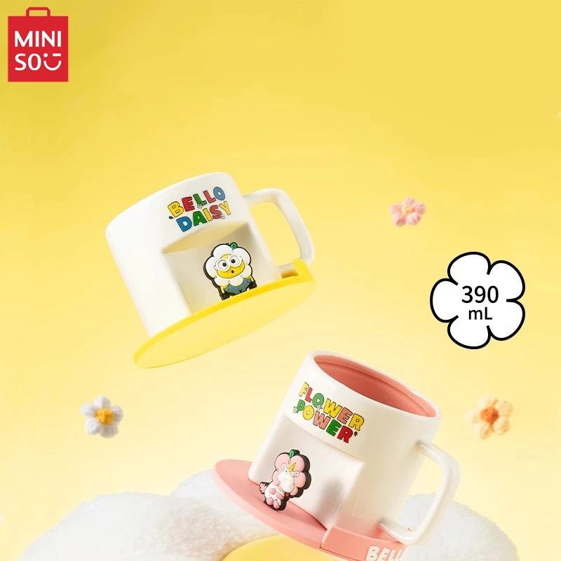 MINISO Flower  Minions Series Cartoon Coaster Ceramic Mug  Office Coffee Cup Children's Toys Birthday Gift