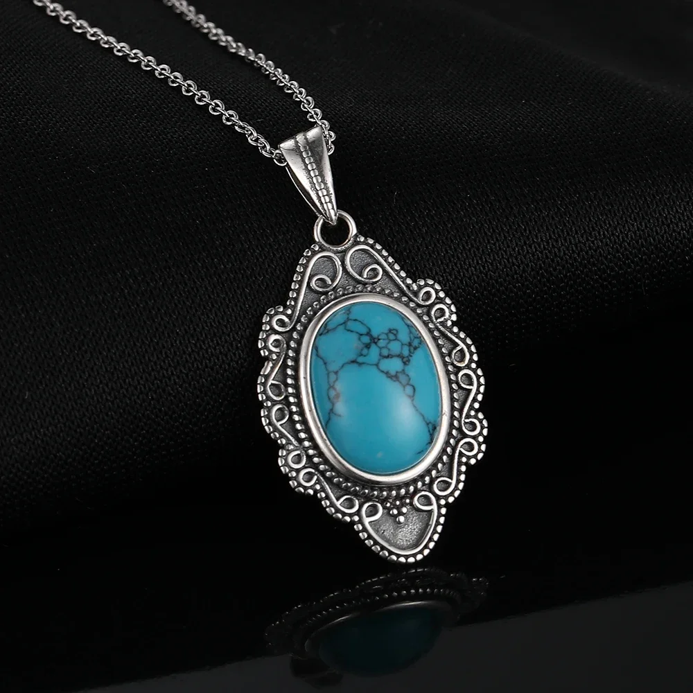 

925 Sterling Silver Necklace Natural Turquoise Pendants Necklace Fine Jewelry for Women Vintage Party Gifts with Chain