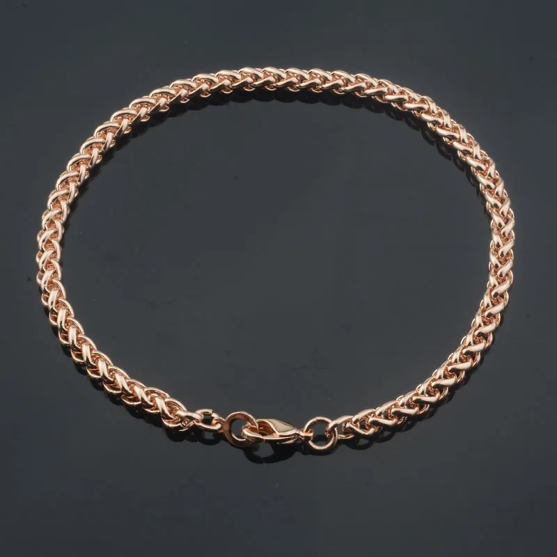 3mm Women Men Jewelry 585 Rose Gold Color Braid Link Chains Necklace Bracelet Set