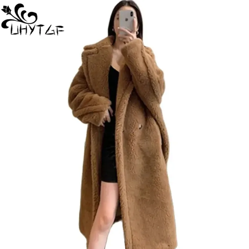 

luxury Winter Particle Sheepskin Fur Coat Womens Long Real Fur Wool Thicken Warm Lapel Fur Jacket Streetwear Female Genuine 2861