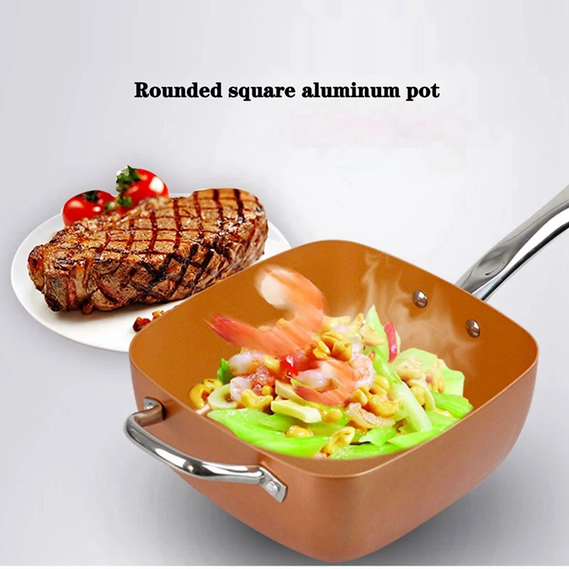 9PCS Frying Pan Four-Piece Set Square Pan Frying Pan Copper Color Non-Stick Pan Easy Install