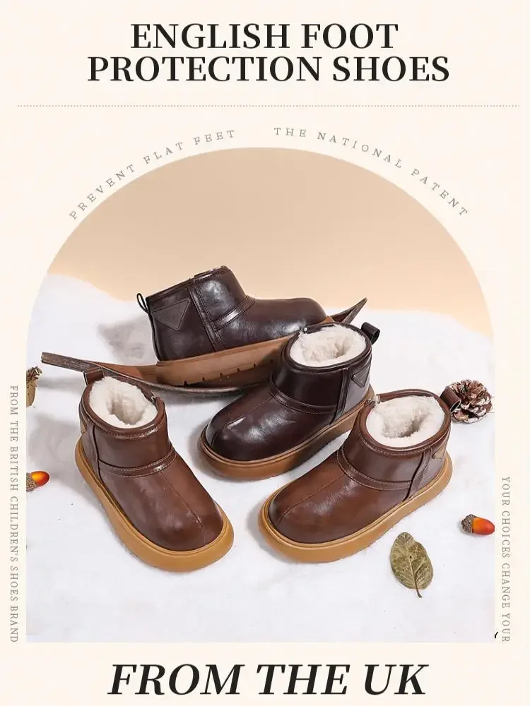 

Детские зимние сапоги в лаконичном стиле, плюшевые зимние детские полусапожки на массивном каблуке, однотонные классические туфли без шнуровки унисекс для мальчиков и девочек