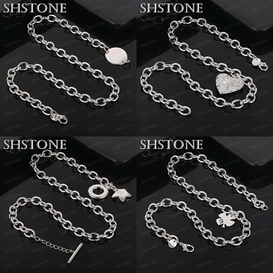 

45cm 925 Sterling Silver Round Hollow Heart Star Four-Leaf Clover Necklace Fashion Trend Jewelry Anniversary Party Nice Gift