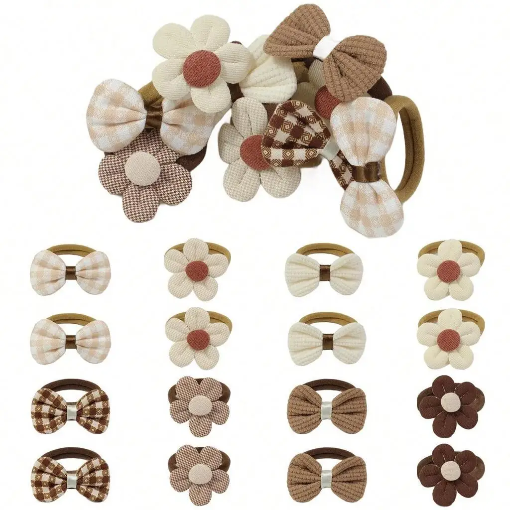 16Pcs Retro Pet Hair Bows for Small Dogs And Cats Mixed Flower Bow-Knot Elastic Rubber Band Grooming Accessories
