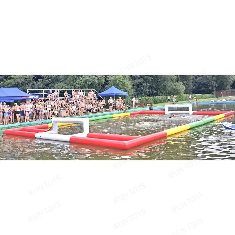 Inflatable Water Polo Field with Floating Goals and Perimeter Boundary PVC Water Sports Game Arena for Lake Pool and Ocean